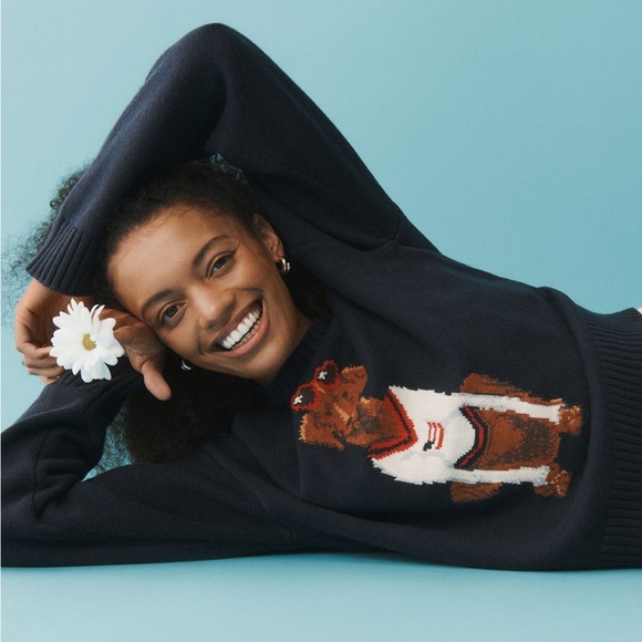 Porridge Jolene Navy Americana Dog Print Crew Neck Sweater - Picture 4 of 10